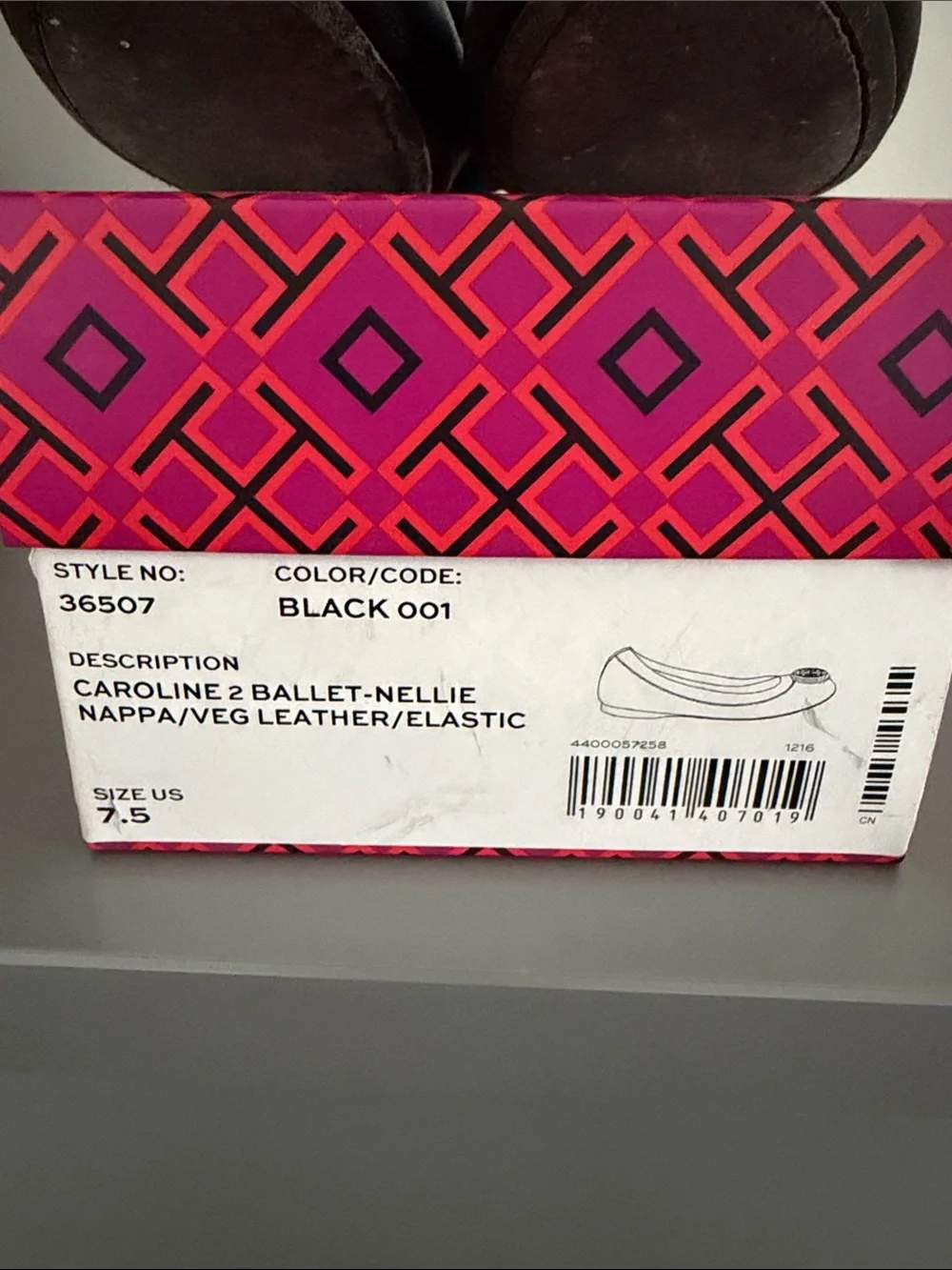 Tory Burch Black Leather Logo Round-Toe Flats